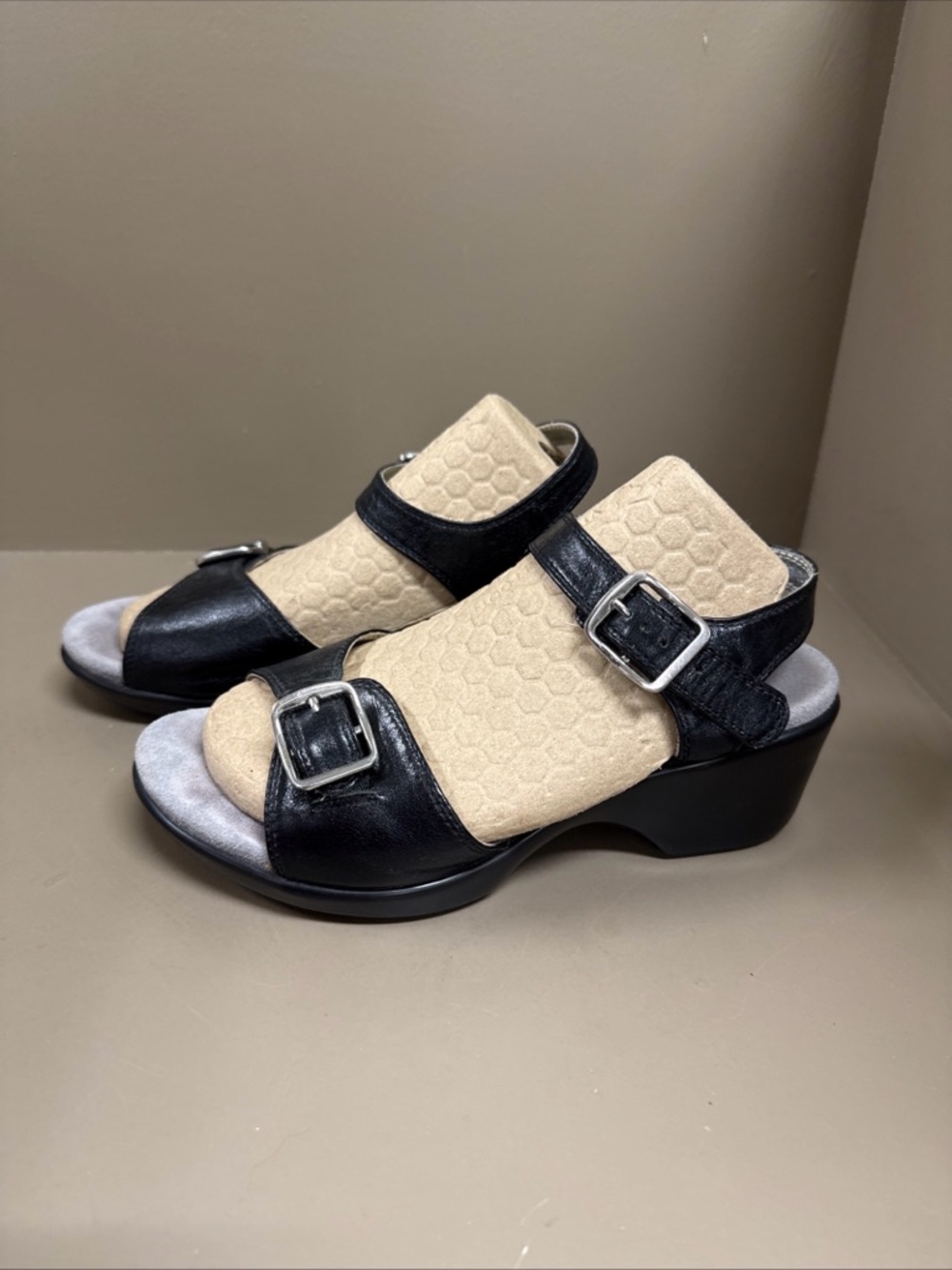 Alegria Black Two Buckle Daisy Sandals. EU 38. Block Heel, Strappy